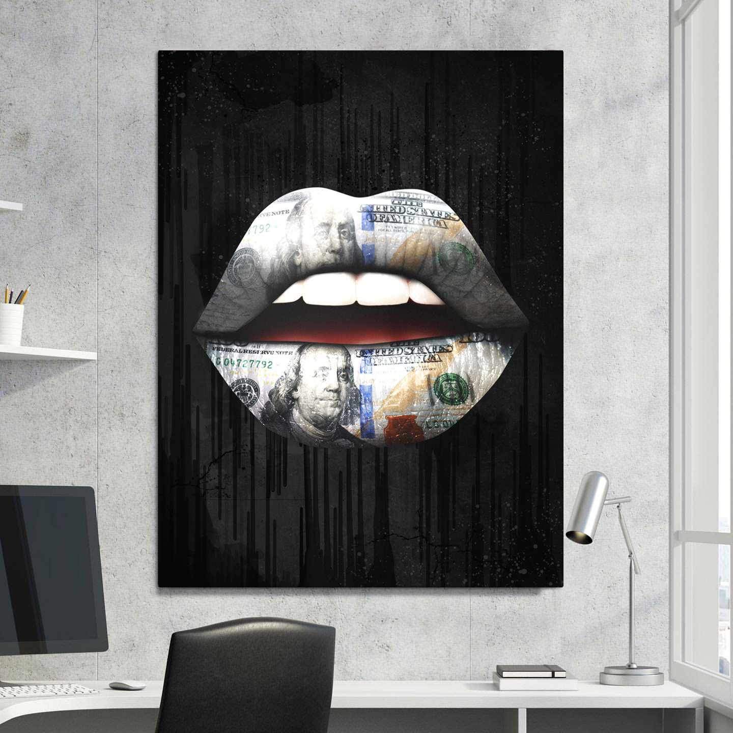 Money Lips Inspirational Modern Wall Art Canvas Poster Print-PROVOCATEUR-DEVICI