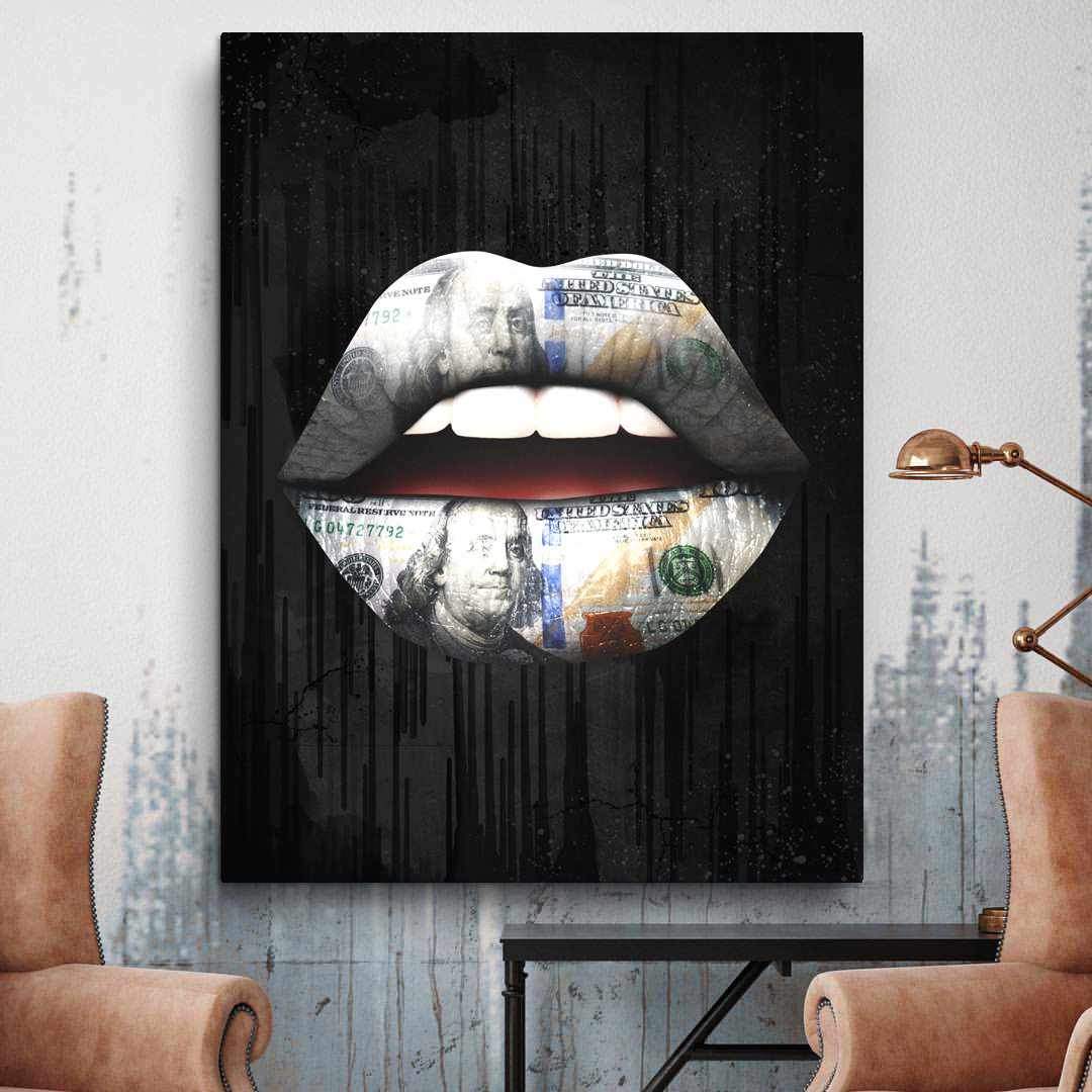 Money Lips Inspirational Modern Wall Art Canvas Poster Print-PROVOCATEUR-DEVICI