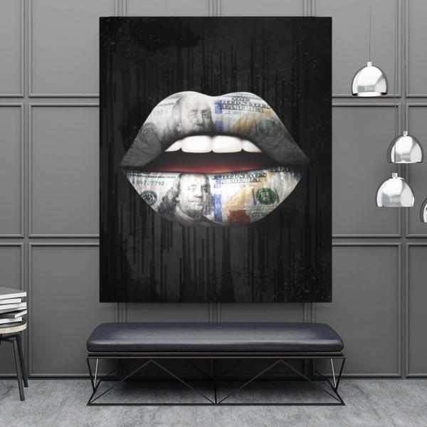 Money Lips Inspirational Modern Wall Art Canvas Poster Print-PROVOCATEUR-DEVICI