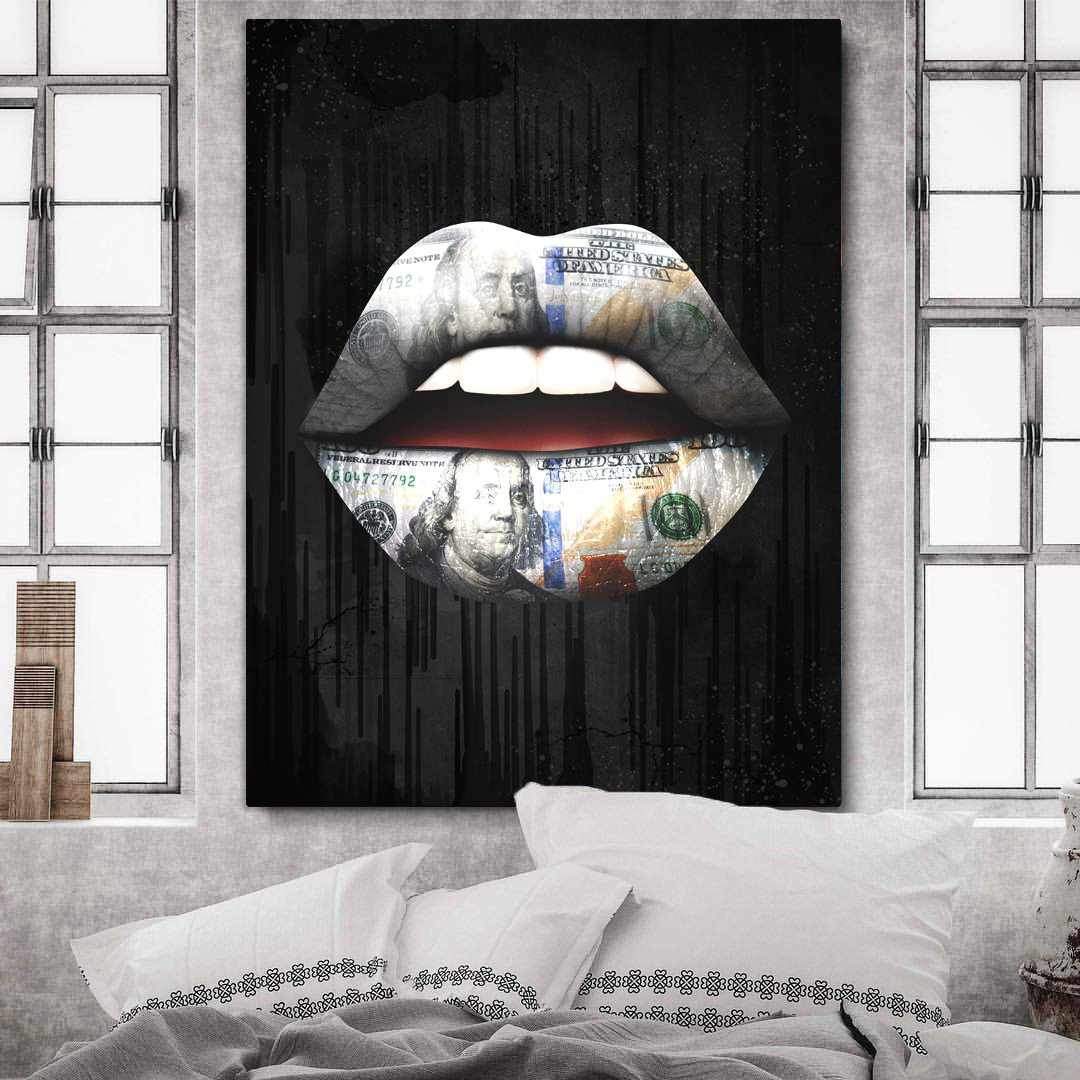 Money Lips Inspirational Modern Wall Art Canvas Poster Print-PROVOCATEUR-DEVICI