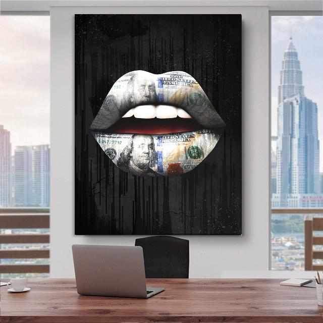 Money Lips Inspirational Modern Wall Art Canvas Poster Print-PROVOCATEUR-DEVICI